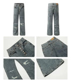 Tryess- Distressed Wide-Leg Denim Pants