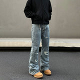 Tryess- Distressed Wide-Leg Denim Pants