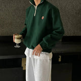 Tryess- Embroidered Half Zip Lapel Sweatshirt