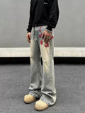 Tryess- Embroidered Wide-Leg Denim Pants