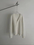 Tryess- Faux Mink Velvet V-neck Knitted Cardigan