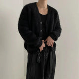 Tryess- Faux Mink Velvet V-neck Knitted Cardigan