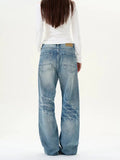 Tryess- Front Pockets Wide-Leg Denim Pants