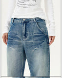 Tryess- Front Pockets Wide-Leg Denim Pants