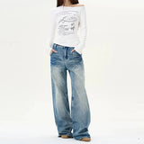 Tryess- Front Pockets Wide-Leg Denim Pants