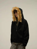 Tryess- Fur Collar Hooded Letter Embroidery Sweatshirt