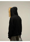 Tryess- Fur Collar Hooded Letter Embroidery Sweatshirt