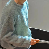 Tryess- Furry Round Neck Sweater