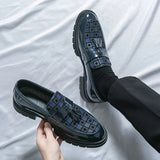 Tryess- Galsan Check Texture Patent Tassel Loafers