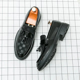 Tryess- Galsan Check Texture Patent Tassel Loafers