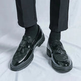 Tryess- Galsan Check Texture Patent Tassel Loafers