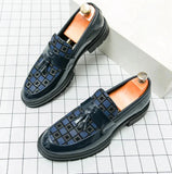 Tryess- Galsan Check Texture Patent Tassel Loafers