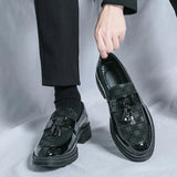 Tryess- Galsan Check Texture Patent Tassel Loafers