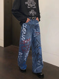 Tryess- Graffiti Print Denim Pants