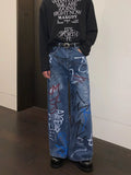 Tryess- Graffiti Print Denim Pants