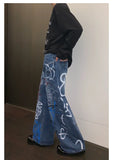 Tryess- Graffiti Print Denim Pants