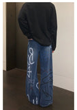 Tryess- Graffiti Print Denim Pants