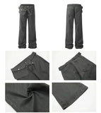 Tryess- Gray Wide-Leg Cargo Jeans