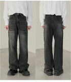 Tryess- Gray Wide-Leg Denim Pants