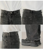 Tryess- Gray Wide-Leg Denim Pants