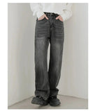 Tryess- Gray Wide-Leg Denim Pants