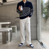 Tryess- Half-Zip Striped Polo Shirt