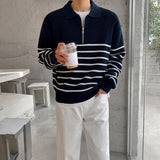 Tryess- Half-Zip Striped Polo Shirt