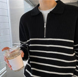 Tryess- Half-Zip Striped Polo Shirt