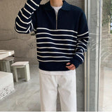 Tryess- Half-Zip Striped Polo Shirt