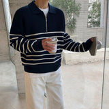 Tryess- Half-Zip Striped Polo Shirt