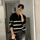 Tryess- Half-zip Lapel Striped Sweater