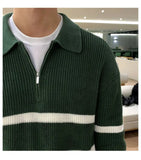 Tryess- Half-zip Lapel Striped Sweater