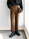 Tryess- High-Waist Pleated Buckle Pants