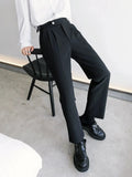 Tryess- High-Waist Pleated Buckle Pants