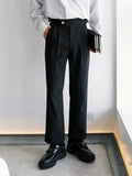 Tryess- High-Waist Pleated Buckle Pants