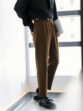 Tryess- High-Waist Pleated Buckle Pants