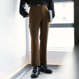 Tryess- High-Waist Pleated Buckle Pants