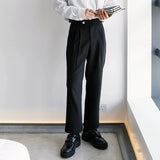 Tryess- High-Waist Pleated Buckle Pants