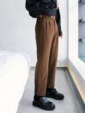 Tryess- High-Waist Pleated Buckle Pants