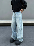 Tryess- Light Blue Wide-Leg Distressed Denim Pants