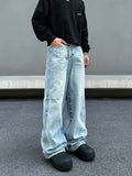 Tryess- Light Blue Wide-Leg Distressed Denim Pants