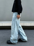 Tryess- Light Blue Wide-Leg Distressed Denim Pants