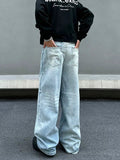 Tryess- Light Blue Wide-Leg Distressed Denim Pants