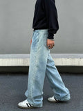 Tryess- Loose Fit Washed Denim Pants