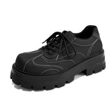 Tryess- Matt Black Contrast Stitch Chunky Oxford Shoes