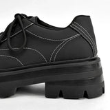 Tryess- Matt Black Contrast Stitch Chunky Oxford Shoes