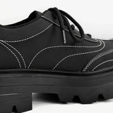 Tryess- Matt Black Contrast Stitch Chunky Oxford Shoes