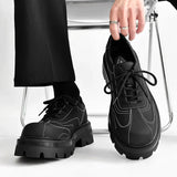 Tryess- Matt Black Contrast Stitch Chunky Oxford Shoes