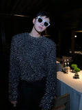 Tryess- Metallic Silver Sequin Round Neck Sweater