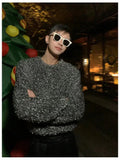 Tryess- Metallic Silver Sequin Round Neck Sweater